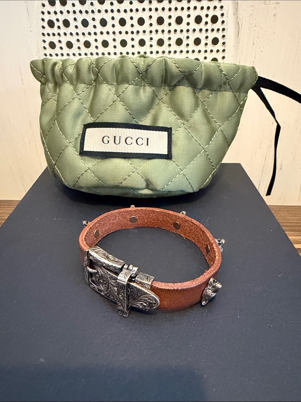 Gucci Anger Forest Wolf Brown Bracelet leather and sterling silver (16) - Picture 1 of 9